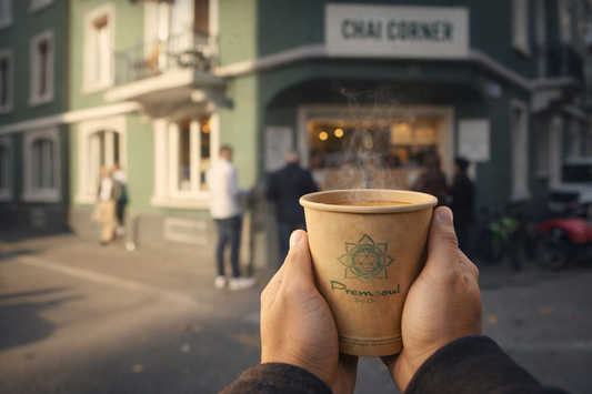 Person holding warm masala chai cup