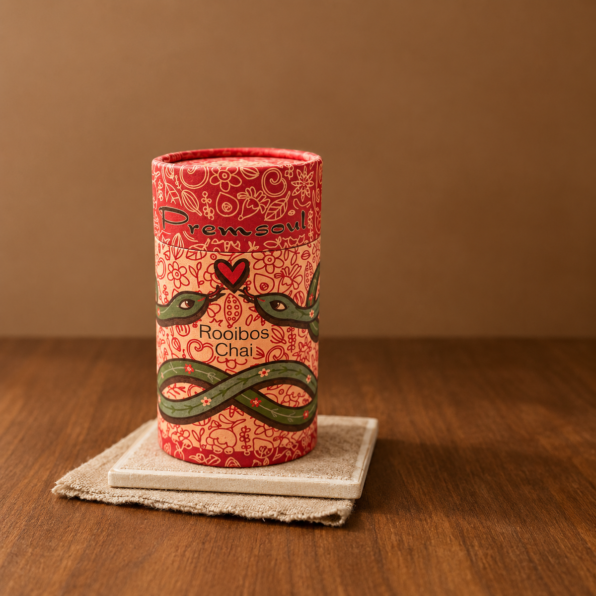 Premsoul Rooibos Chai Taina Limited Art Edition in a warm studio setting